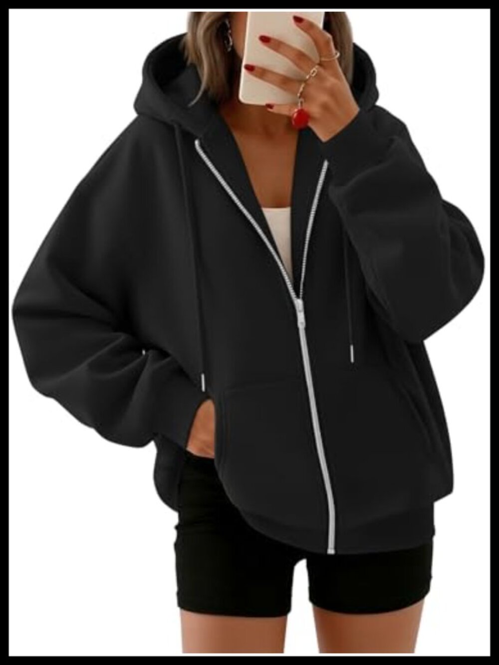 Oversized Zip Up Hoodie Fleece Sweatshirt Drawstring Pockets